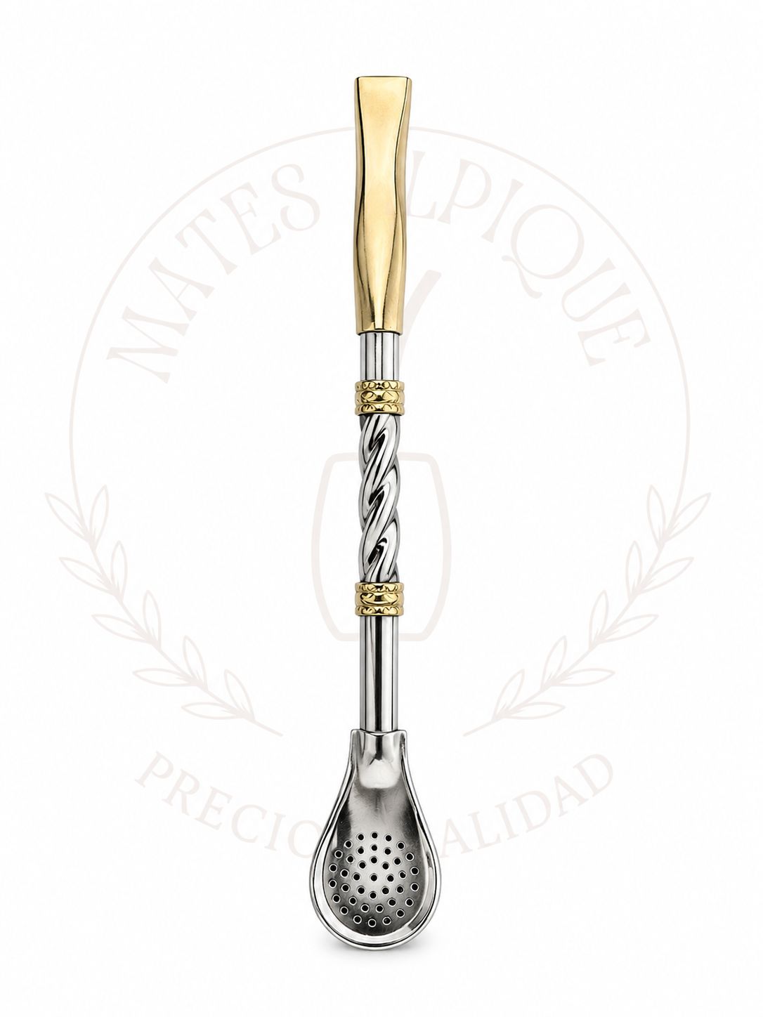 Bombilla torneada de alpaca con anillos de bronce
